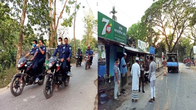 গ্রামে গ্রামে টহল দিচ্ছে পুলিশ-সেনাবাহিনী